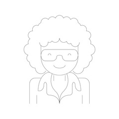 Simple Outline Icon of a Person with Curly Hair and Glasses Smiling Against a Transparent Background
