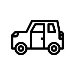 Simple outline icon of a white small car with open door on transparent background