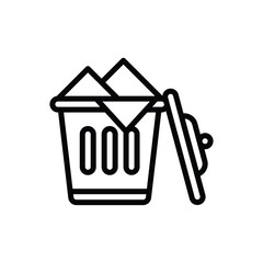 Simple Outline Icon of an Open Trash Can Filled with Paper Waste and Lid Ajar Against a Transparent Background