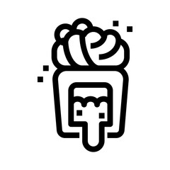 Black Outline Icon of a Delicious Cupcake with Swirl Icing and Drizzle on a Transparent Background Representing Sweet Dessert Treat