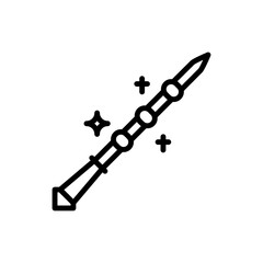 Fototapeta premium Black outline of a magic wand with sparkling stars and circles on a transparent background representing fantasy and enchantment