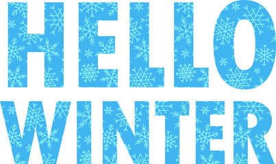 hello winter blue letters with snowflakes
