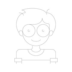 Simple Outline Portrait of a Smiling Person Wearing Round Glasses and a T-Shirt Against a Transparent White Background Minimalist Pixel Art Style