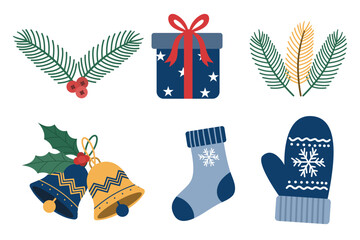 Christmas and winter elements element set. Suitable for clip art, stickers, flat design illustration, etc