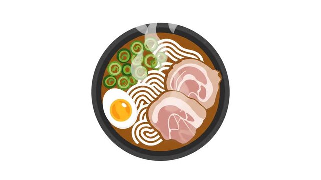 Delicious Animated Ramen Bowl: Japanese Food Illustration, Isolated.
