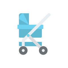 Blue Baby Stroller Flat Icon Isolated on White Background Simple Vector Illustration Minimalist Design for Baby Products and Services