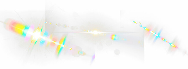 Light leaks with prism effect isolated on transparent background, colorful rainbow glow overlay for photo editing, dreamy lens flare and refraction texture for creative visual design projects