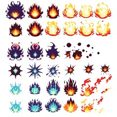 Pixel Art Explosion Set Magical Blast 18bit 16bit Isolated Retro RPG Video Game Asset Colletion