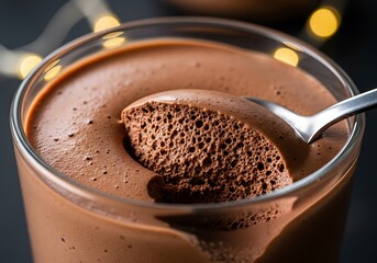 Delicious creamy chocolate mousse, presented with delicate lighting effects