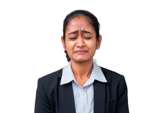 Businesswoman expressing frustration and discontent in corporate attire