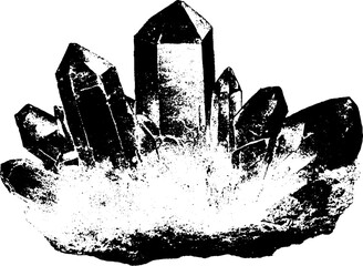 Obraz premium Black and white stencil art of raw crystal cluster for decorative design