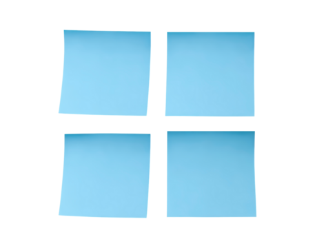 Organized work space concept with blue sticky notes for brainstorming and planning