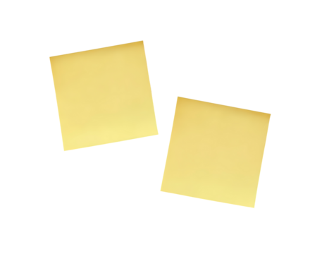 Yellow sticky notes pair on transparent background for office and reminder concept