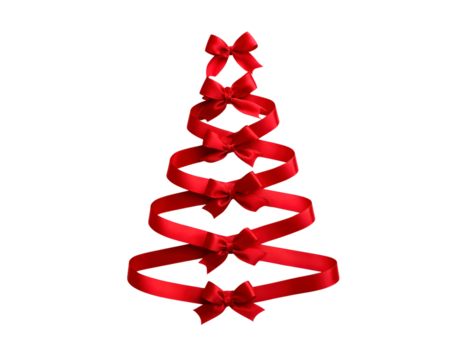 Elegant christmas tree design with red ribbons and bows for holiday decor