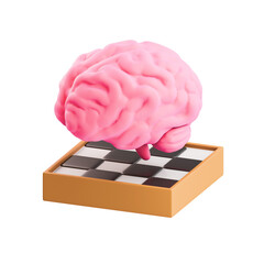 Pink Brain On Chessboard Representing Strategic Thinking And Decision Making In Transparent Background
