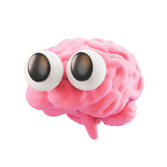 Playful Pink Cartoon Brain Character with Big Googly Eyes Isolated on Transparent Background Expressing Surprise or Confusion