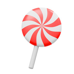 Red And White Swirl Lollipop Candy On White Stick With Transparent Background And Soft Lighting