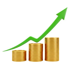 Financial Growth with Stacked Gold Coins and Upward Green Arrow in Business Graphic Concept