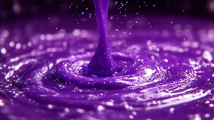 Purple paint pouring with abstract liquid splash, and creative art background.