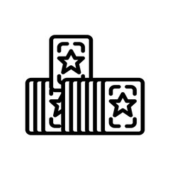 Stacked Rectangular Objects With Star Icons And Barcode Lines Black Outline On White Background Simple Graphic Design
