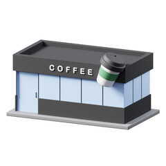 Modern Coffee Shop Building Exterior With A Disposable Cup On The Side And The Word Coffee Written On The Facade On A Transparent Background