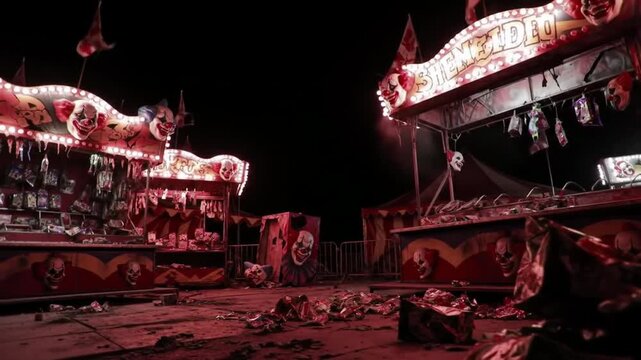 Destroyed Apocalyptic Night Market Stalls After Disaster.