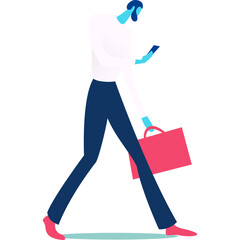 Business Person Walking With Briefcase And Using Mobile Phone In A Flat Style With A Transparant Background