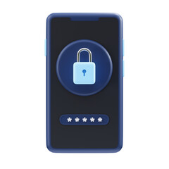 Smartphone Screen Displaying a Digital Lock Icon and Password Entry Field Against a Dark Abstract Background with Subtle Blue Glow