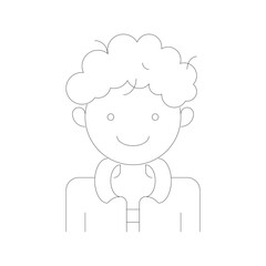 Stylized Flat Avatar Line Art Illustration of a Smiling Person with Curly Hair and Bow Tie on Transparent Background