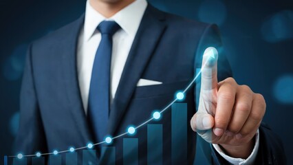 Professional businessman taps dynamic growth chart for strategic business success and achievement