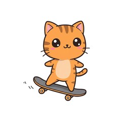 Obraz premium Cartoon orange tabby cat riding a skateboard
