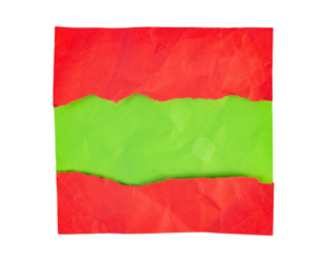 Red and green torn paper collage, isolated, abstract geometric design with vibrant contrast for creative art or modern background