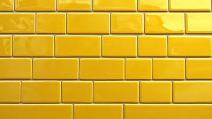 Bright yellow rectangular wall tiles.  Glossy, smooth surface, repeating pattern.