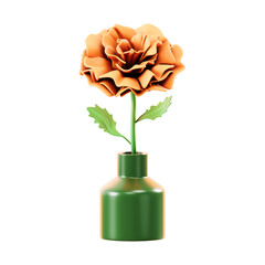 Single Orange Rose Flower in a Green Vase Isolated on Transparent Background