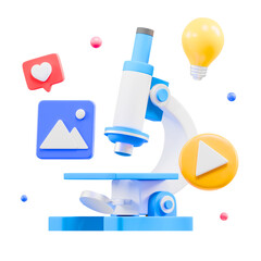 Microscope Icon With Social Media Icons And Light Bulb On Transparent Background Scientific Research And Innovation Concept