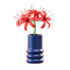 Red Spider Lily Flowers In A Blue Ceramic Vase With Transparent Background