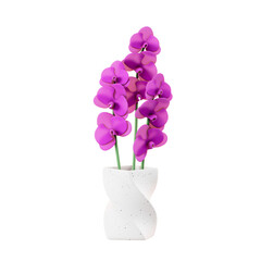 Vibrant Pink Orchid Flowers in a Modern White Geometric Planter Isolated on Transparent Background