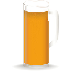 Tall Glass Of Amber Beer With White Foam Head And Bubbles On A White Background With A Shadow