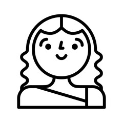 Stylized Line Art Portrait of a Smiling Young Woman with Wavy Hair and a Band Around Her Arm on a Transparent Background