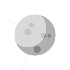 Stylized Moon Graphic with Craters and Orbital Dashes on White Background