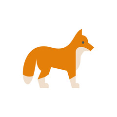 Stylized orange fox standing profile view on transparent background featuring pointed ears alert expression and bushy tail with white tips and paws against a white backdrop