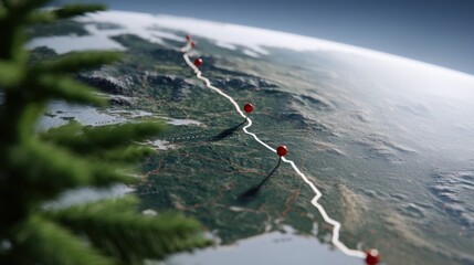 Abstract Map Showing Trail Markers Appearing One by One on a Global Surface