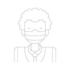 Stylized Outline Avatar Portrait of a Person with Curly Hair Wearing a Suit and Tie on a Transparent Background