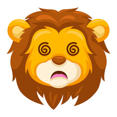 Surprised Lion Face With Dizzy Swirls For Eyes And Open Mouth In Shock With Transparent Background