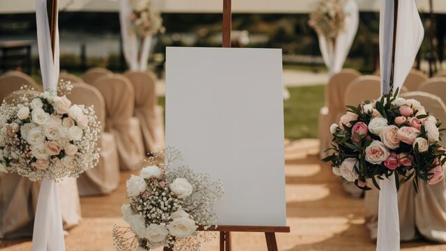 Customize this blank wedding welcome sign with your own text for a stunning outdoor ceremony design