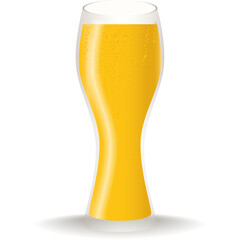 Tall Pilsner Glass Filled With Golden Lager Beer and Frothy White Head Isolated on Transparent Background with Subtle Shadow
