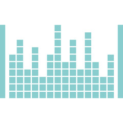 Teal Colored Audio Waveform Visualization Representing Sound Levels And Frequencies On A White Background With Vertical Bars On The Sides