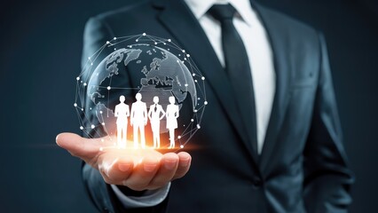 Global business concept with diverse team held in hand showing connection and growth strategy for success