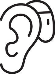 Ear hearing aid medical device icon, black and white vector
