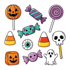 Whimsical halloween candy assortment with spooky treats and lollipops